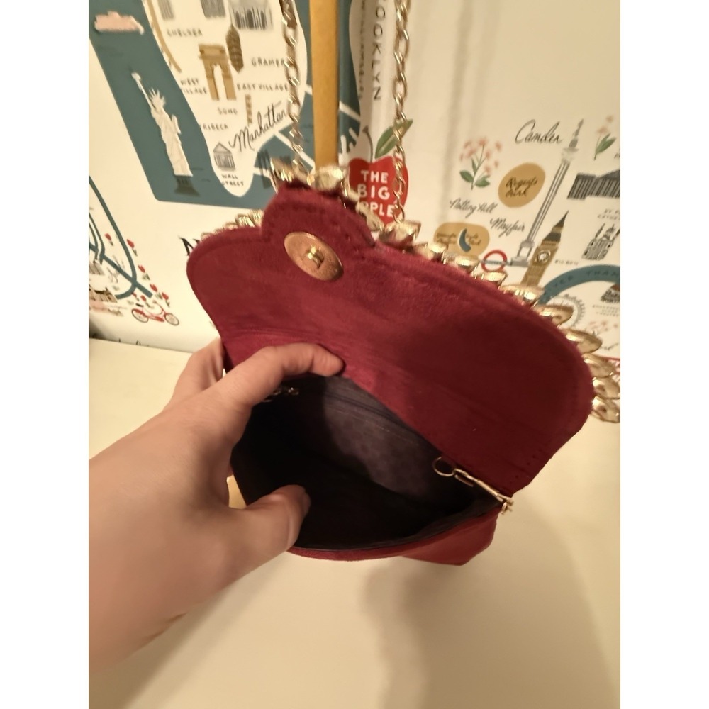 Burgundy Beaded Evening Bag Crossbody Strap Clutch Purse - Picture 5 of 7